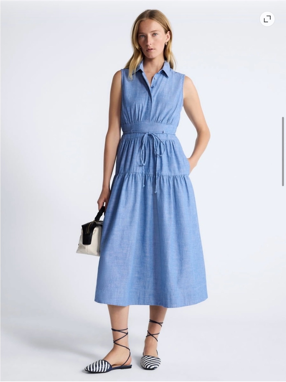 Free Assembly Cotton Sleeveless Collared Light Blue Maxi Dress